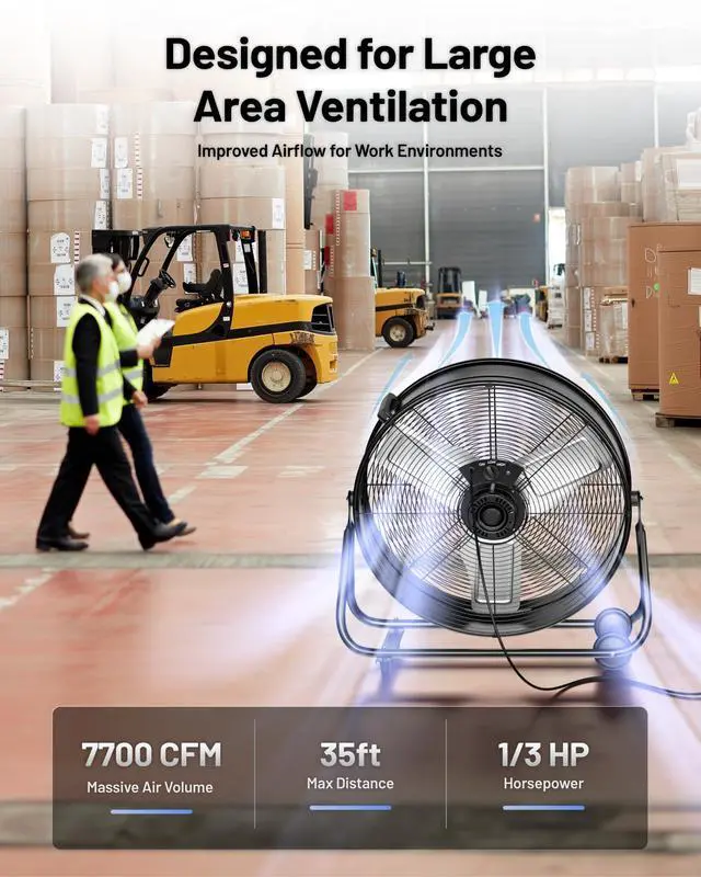 Alt view image 7 of 7 - 24" High Velocity Drum Fan Industrial, Commercial, Residential Air Circulator for Garage, Shop, Patio, Barn, Greenhouse, Speed Control 7700CFM, UL Listed,Black