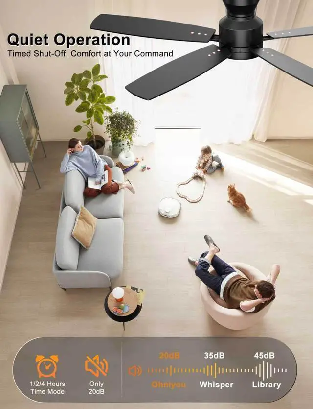 Alt view image 4 of 7 - 52'' Low Profile Ceiling Fan with Lights, Remote/APP Control, Black
