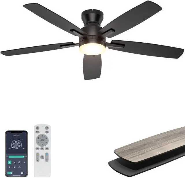 Main image of 52'' Low Profile Ceiling Fan with Lights, Remote/APP Control, Black