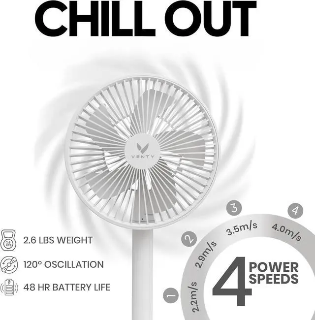 Alt view image 3 of 7 - Portable Fan - Wireless Battery Operated Fan - 4 Speeds - LED Lighting - Carry Case & Remote Control - Cruise Travel - Outdoor Travel RV Power Bank With USB-C Port (White with Case)