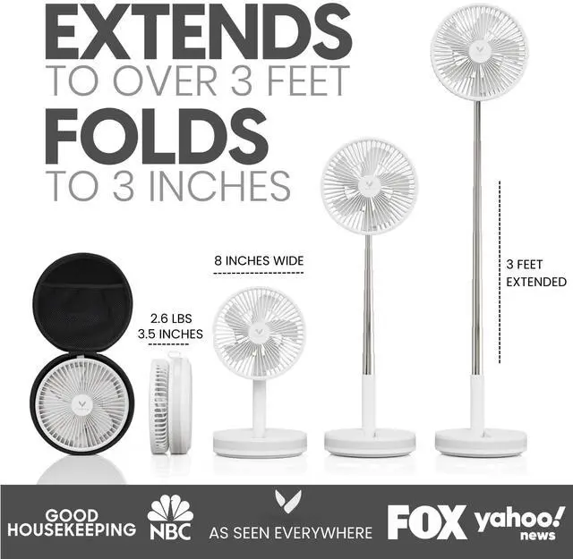 Alt view image 2 of 7 - Portable Fan - Wireless Battery Operated Fan - 4 Speeds - LED Lighting - Carry Case & Remote Control - Cruise Travel - Outdoor Travel RV Power Bank With USB-C Port (White with Case)
