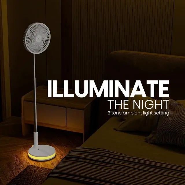 Alt view image 5 of 7 - Portable Fan - Wireless Battery Operated Fan - 4 Speeds - LED Lighting - Carry Case & Remote Control - Cruise Travel - Outdoor Travel RV Power Bank With USB-C Port (White with Case)