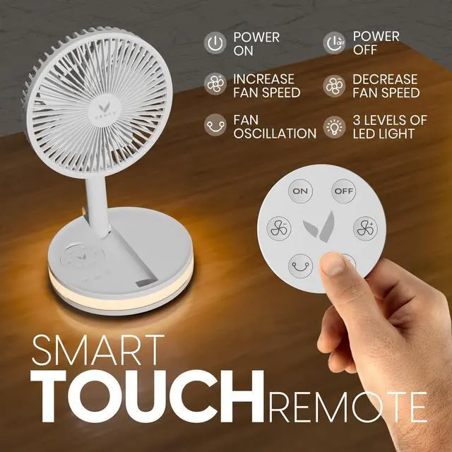 Alt view image 4 of 7 - Portable Fan - Wireless Battery Operated Fan - 4 Speeds - LED Lighting - Carry Case & Remote Control - Cruise Travel - Outdoor Travel RV Power Bank With USB-C Port (White with Case)