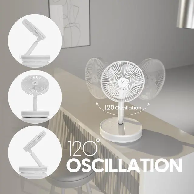 Alt view image 6 of 7 - Portable Fan - Wireless Battery Operated Fan - 4 Speeds - LED Lighting - Carry Case & Remote Control - Cruise Travel - Outdoor Travel RV Power Bank With USB-C Port (White with Case)
