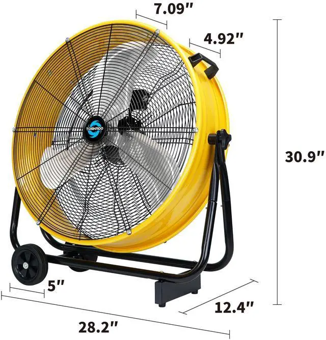 Alt view image 2 of 7 - 24 Inch High Velocity Heavy Duty Tilt Metal Drum Fan Yellow Commercial, Industrial Use 3 Speed 7700 CFM 1/3 HP 8 FT Cord ETL Safety Listed (YELLOW)