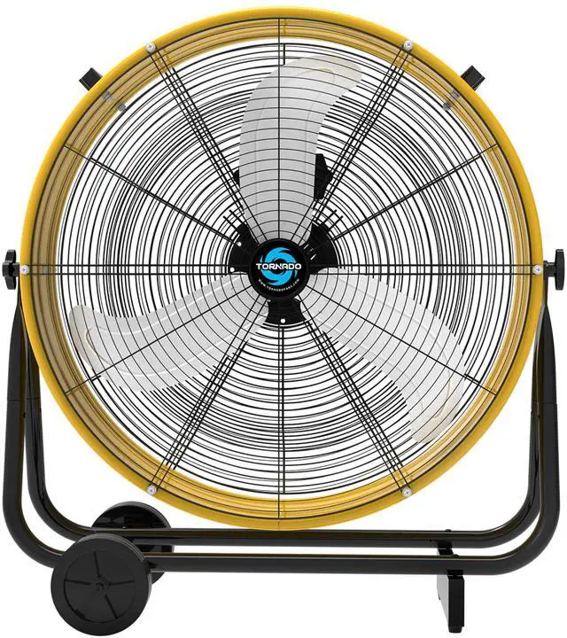 Main image of 24 Inch High Velocity Heavy Duty Tilt Metal Drum Fan Yellow Commercial, Industrial Use 3 Speed 7700 CFM 1/3 HP 8 FT Cord ETL Safety Listed (YELLOW)