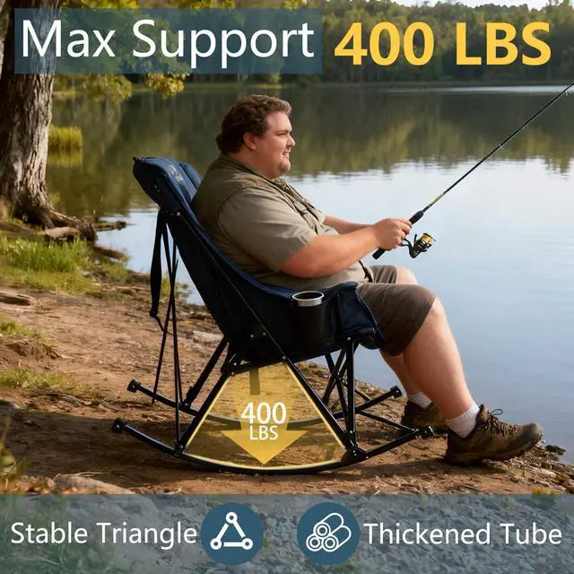 Alt view image 2 of 7 - 400lbs Rocking Camping Chair Oversized Folding Rocker for Adults