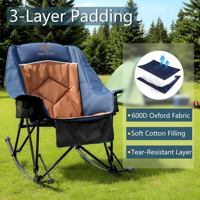 Alt view image 5 of 7 - 400lbs Rocking Camping Chair Oversized Folding Rocker for Adults