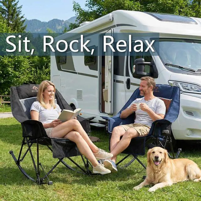Alt view image 4 of 7 - 400lbs Rocking Camping Chair Oversized Folding Rocker for Adults