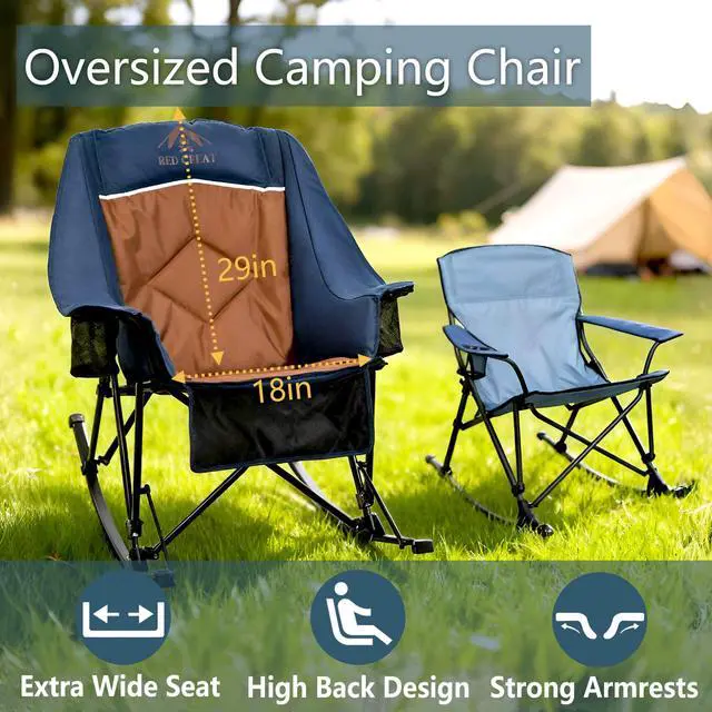 Alt view image 3 of 7 - 400lbs Rocking Camping Chair Oversized Folding Rocker for Adults