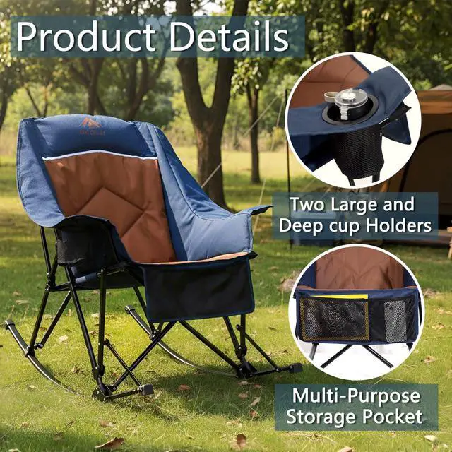 Alt view image 6 of 7 - 400lbs Rocking Camping Chair Oversized Folding Rocker for Adults