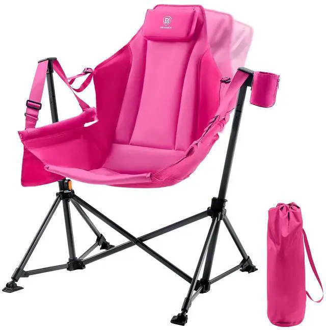 Main image of Padded Oversized Hammock Camping Chair, Compact Heavy Duty Swing Chair with Multi-Storage Pockets, Portable Folding Rocking Camping Chair, Support Up to 400lbs, Pink