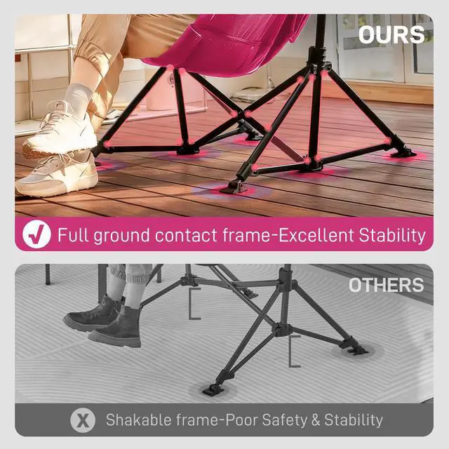 Alt view image 4 of 7 - Padded Oversized Hammock Camping Chair, Compact Heavy Duty Swing Chair with Multi-Storage Pockets, Portable Folding Rocking Camping Chair, Support Up to 400lbs, Pink