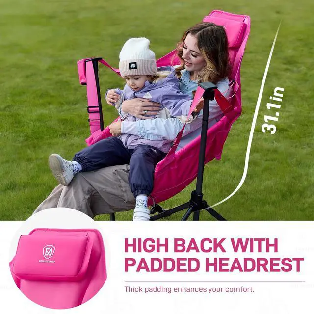 Alt view image 5 of 7 - Padded Oversized Hammock Camping Chair, Compact Heavy Duty Swing Chair with Multi-Storage Pockets, Portable Folding Rocking Camping Chair, Support Up to 400lbs, Pink