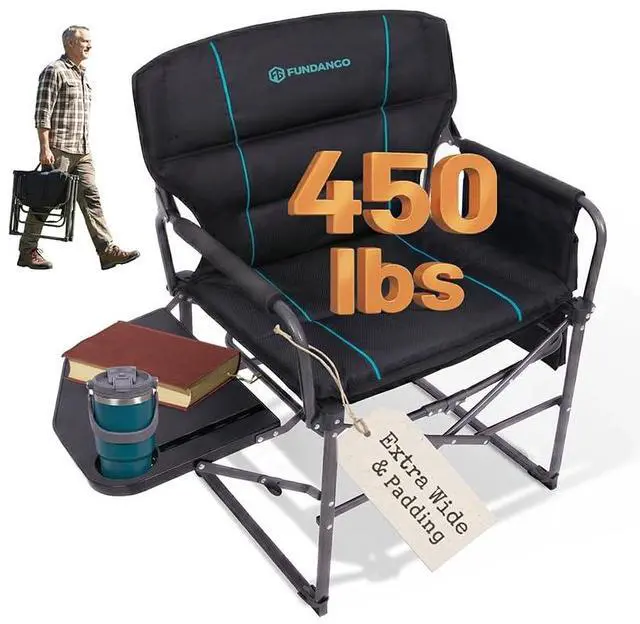 Main image of Oversized Folding Chairs for Outside, Fully Padded Camping Director Chair for Adults, Support 450lbs Portable lawn chairs with Side Table, Side Pockets for outdoor Camp, Picnic, Lawn, Concert