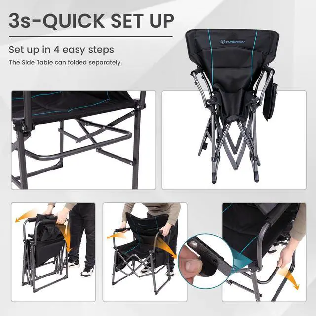 Alt view image 7 of 7 - Oversized Folding Chairs for Outside, Fully Padded Camping Director Chair for Adults, Support 450lbs Portable lawn chairs with Side Table, Side Pockets for outdoor Camp, Picnic, Lawn, Concert