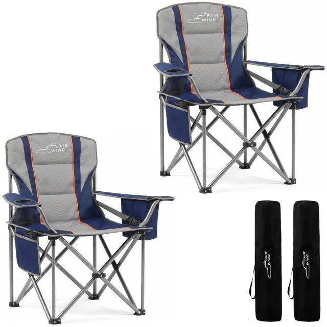 Main image of Fully Padded Oversized Camping Chair for Adults Heavy Duty Folding Lawn Chair with Adjustable Lumbar Support, Cooler Bag & Cup Holder for Outdoor, Sports, Beach - Support 500LBS, 2 Pack