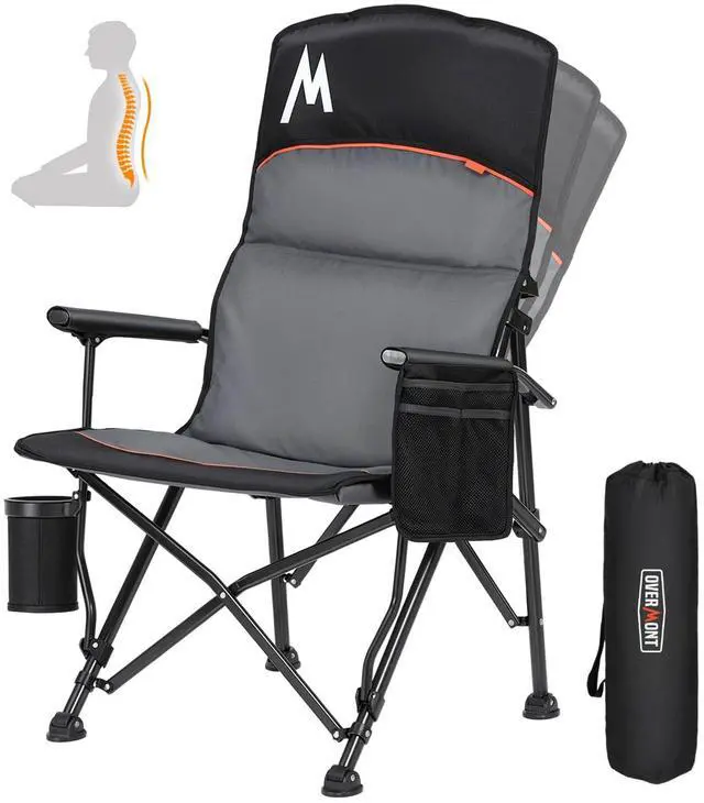 Main image of Camping Chair with Lumbar Support for Adults - Oversized with High Back Supports 450 LBS - Heavy Duty Folding Chair Portable for Outdoor Lawn Patio Balcony with Patent No.: US D1.028.543 S