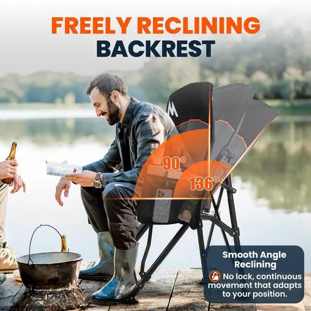 Alt view image 2 of 7 - Camping Chair with Lumbar Support for Adults - Oversized with High Back Supports 450 LBS - Heavy Duty Folding Chair Portable for Outdoor Lawn Patio Balcony with Patent No.: US D1.028.543 S