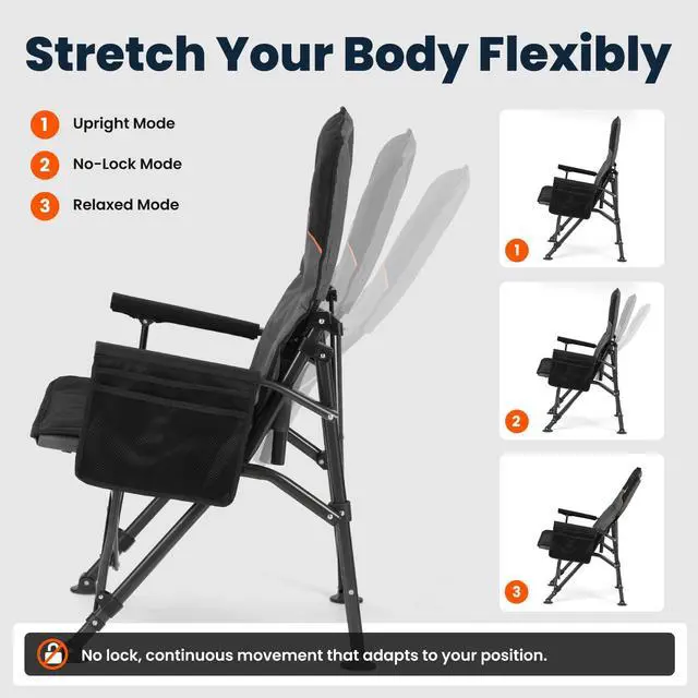 Alt view image 4 of 7 - Camping Chair with Lumbar Support for Adults - Oversized with High Back Supports 450 LBS - Heavy Duty Folding Chair Portable for Outdoor Lawn Patio Balcony with Patent No.: US D1.028.543 S