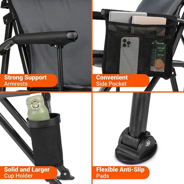Alt view image 6 of 7 - Camping Chair with Lumbar Support for Adults - Oversized with High Back Supports 450 LBS - Heavy Duty Folding Chair Portable for Outdoor Lawn Patio Balcony with Patent No.: US D1.028.543 S