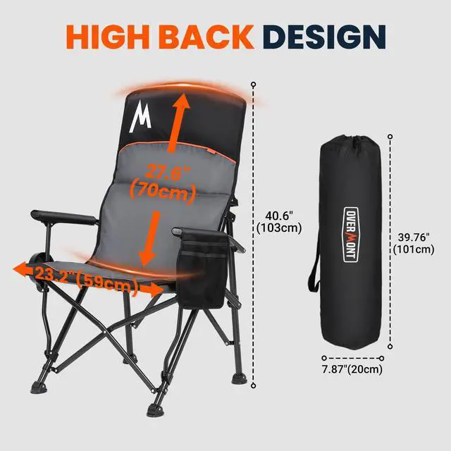 Alt view image 7 of 7 - Camping Chair with Lumbar Support for Adults - Oversized with High Back Supports 450 LBS - Heavy Duty Folding Chair Portable for Outdoor Lawn Patio Balcony with Patent No.: US D1.028.543 S