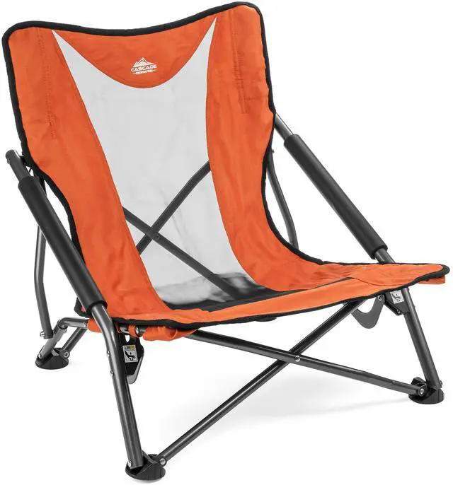 Main image of Camping Chair - Low Profile Polyester Folding Chair for Camping, Beach, Picnic, Barbeques, Sporting Event with Carry Bag and Cushion Availability, Orange