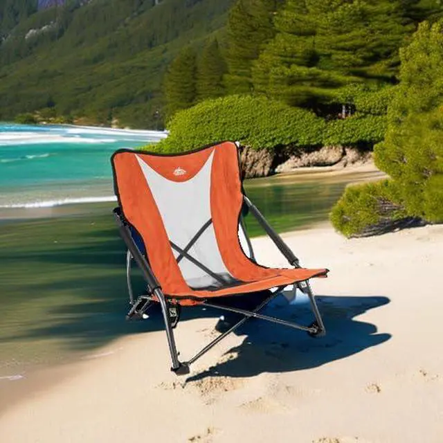 Alt view image 5 of 7 - Camping Chair - Low Profile Polyester Folding Chair for Camping, Beach, Picnic, Barbeques, Sporting Event with Carry Bag and Cushion Availability, Orange