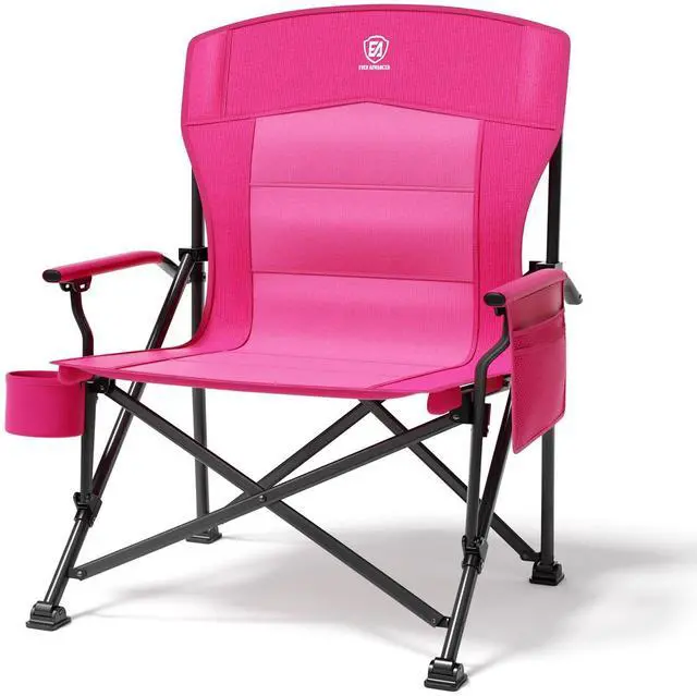 Main image of Oversized Folding Women Camping Chair, for Adults Heavy Duty Lawn Chair with Side Pockets, Portable Collapsible Quad Chair for Outside, Support Up to 500lbs, Pink