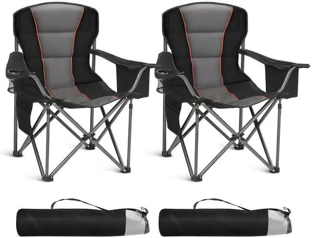 Main image of 2 Pack Oversized Folding Camping Chairs Lawn Chairs Support 450 LBS Black