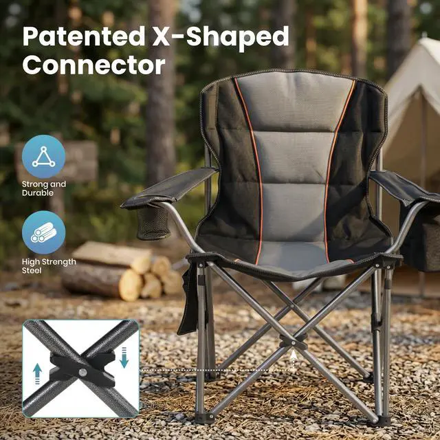 Alt view image 4 of 7 - 2 Pack Oversized Folding Camping Chairs Lawn Chairs Support 450 LBS Black