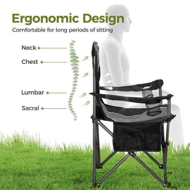 Alt view image 2 of 7 - Oversized Padded Arm Camping Chairs with Lumbar Support& Pocket