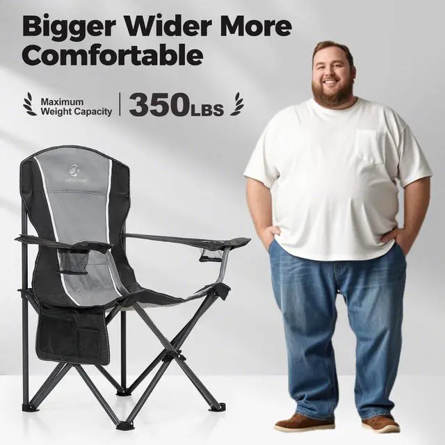 Alt view image 3 of 7 - Oversized Padded Arm Camping Chairs with Lumbar Support& Pocket