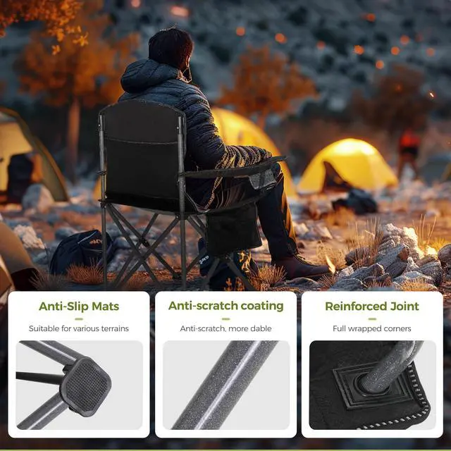 Alt view image 6 of 7 - Oversized Padded Arm Camping Chairs with Lumbar Support& Pocket