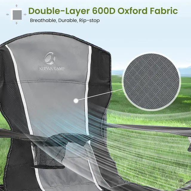 Alt view image 4 of 7 - Oversized Padded Arm Camping Chairs with Lumbar Support& Pocket