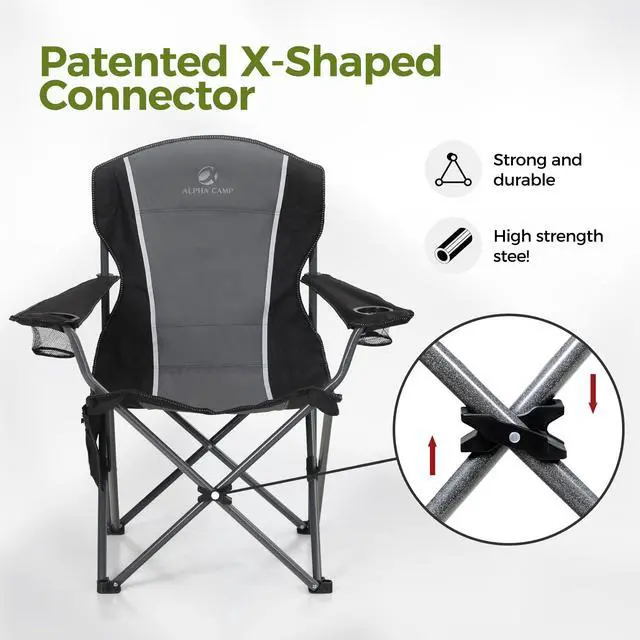 Alt view image 7 of 7 - Oversized Padded Arm Camping Chairs with Lumbar Support& Pocket