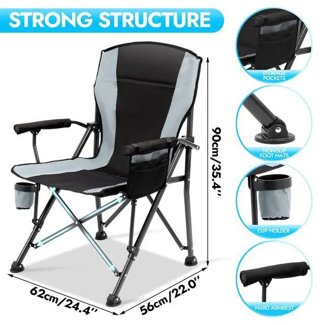 Alt view image 2 of 7 - 2 Pack Camping Chairs for Adults, 450 LBS Heavy Duty Camp Chair