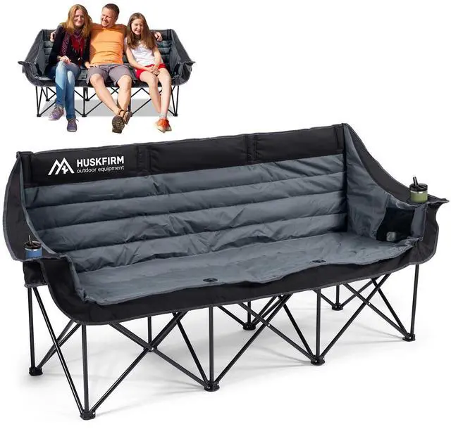 Main image of 3 Person Camping Chairs Folding Double Camp Chair for Adults Black