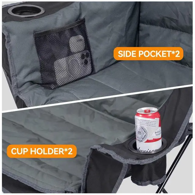 Alt view image 4 of 7 - 3 Person Camping Chairs Folding Double Camp Chair for Adults Black