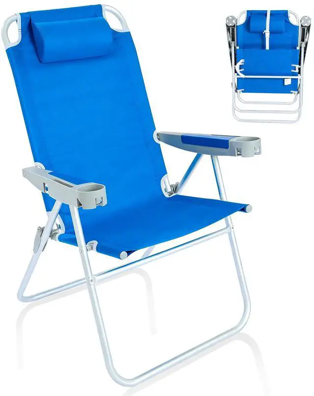 Main image of Oversized Tall Folding Beach Chair Lightweight, 17" Portable Sand Chair for Adults Heavy Duty 500 LBS with Cup Holders, Foldable High Camping Lawn Chairs for Camp/Outdoor/Picnic/Sports