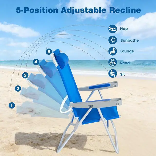 Alt view image 2 of 7 - Oversized Tall Folding Beach Chair Lightweight, 17" Portable Sand Chair for Adults Heavy Duty 500 LBS with Cup Holders, Foldable High Camping Lawn Chairs for Camp/Outdoor/Picnic/Sports