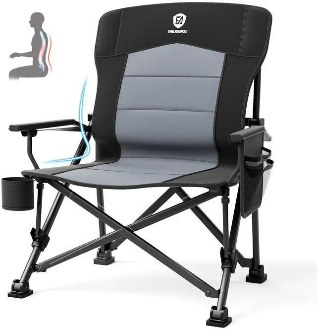 Main image of Oversized Folding Camping Chair for Adults with Adjustable Lumbar Support, Heavy Duty Chair with Side Pockets, Portable Collapsible Quad Chair for Outside, Support Up to 500lbs,Black