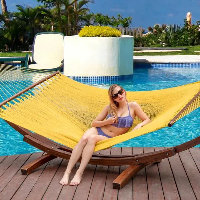 Alt view image 2 of 7 - Lazy Daze 2 Person Caribbean Rope Hammock, Handwoven Double Hammock