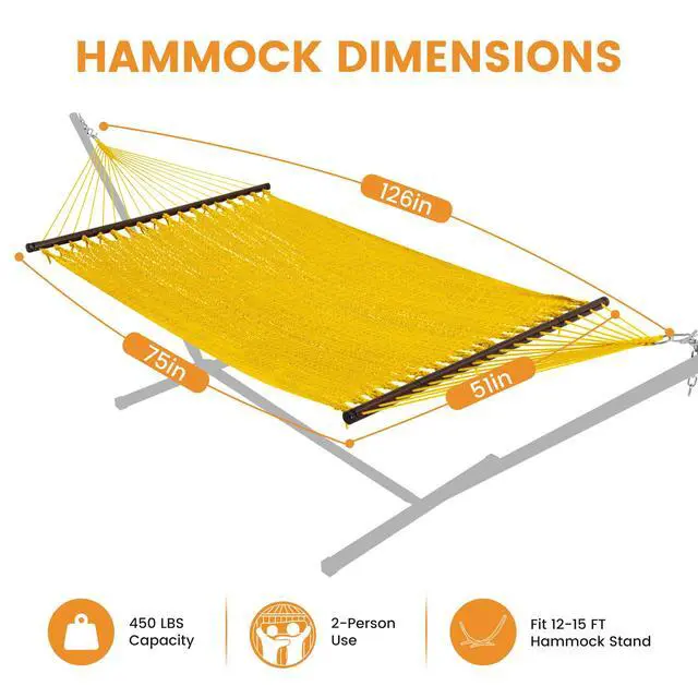 Alt view image 6 of 7 - Lazy Daze 2 Person Caribbean Rope Hammock, Handwoven Double Hammock