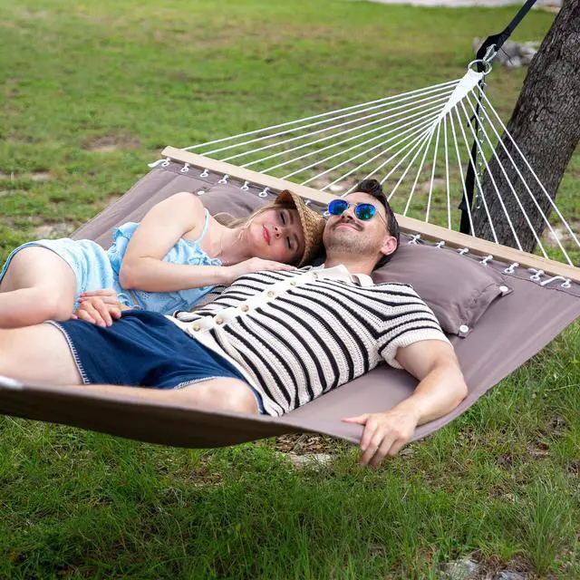 Alt view image 2 of 7 - Double Quilted Heavy Duty 2 Person Hammock, Brown
