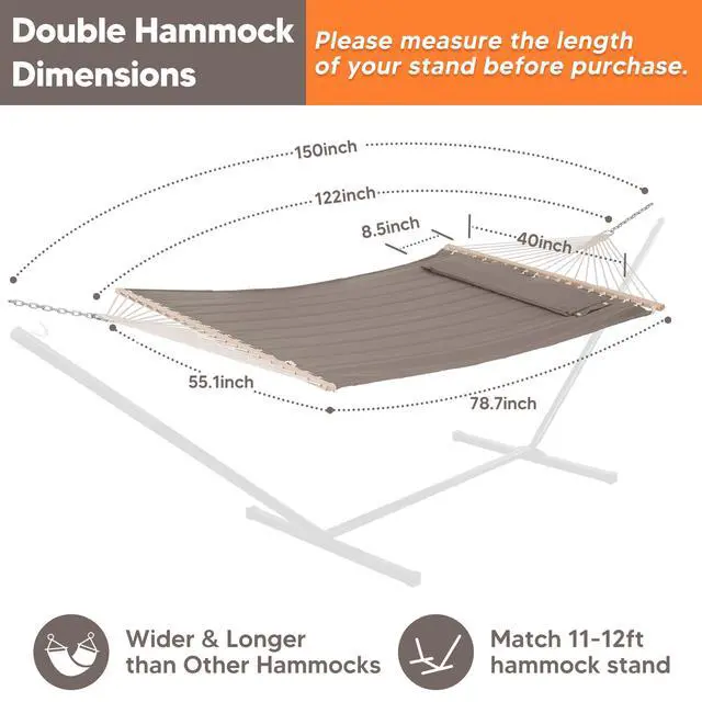 Alt view image 3 of 7 - Double Quilted Heavy Duty 2 Person Hammock, Brown