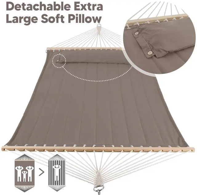 Alt view image 4 of 7 - Double Quilted Heavy Duty 2 Person Hammock, Brown