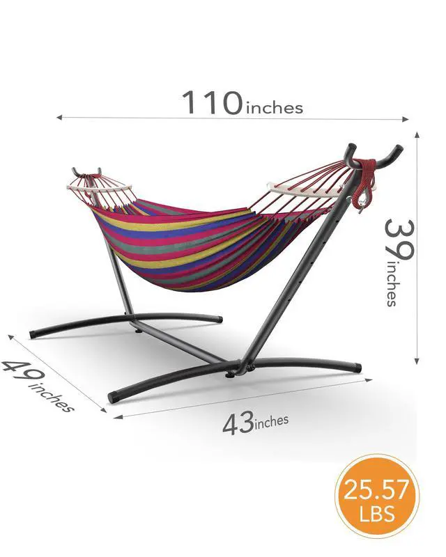 Alt view image 6 of 6 - Double Hammock with Heavy-Duty Steel Stand,Portable,Easy Assembly,600lbs Weight Capacity,Suit for Indoor,Yard,Camping,or Outdoor-Wide Red