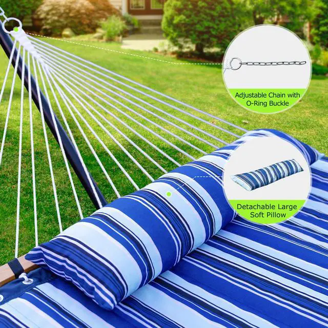Alt view image 3 of 5 - Double Hammock with Stand 500lbs Heavy Duty Outdoor Two Person Blue