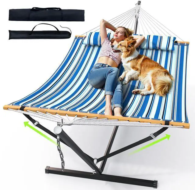 Main image of Double Hammock with Stand 500lbs Heavy Duty Outdoor Two Person Blue